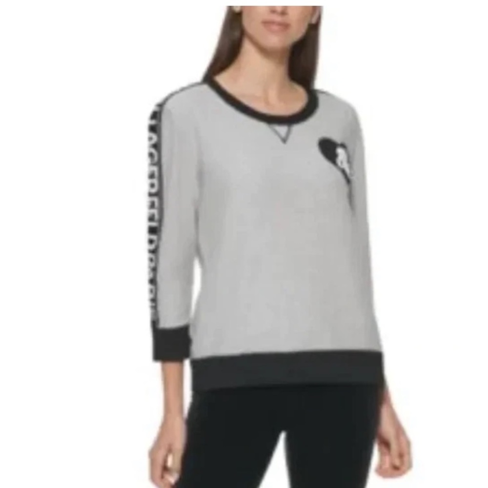 Karl Lagerfeld heart patch sweater knit Gray Black Sweatshirt with Heart Detail